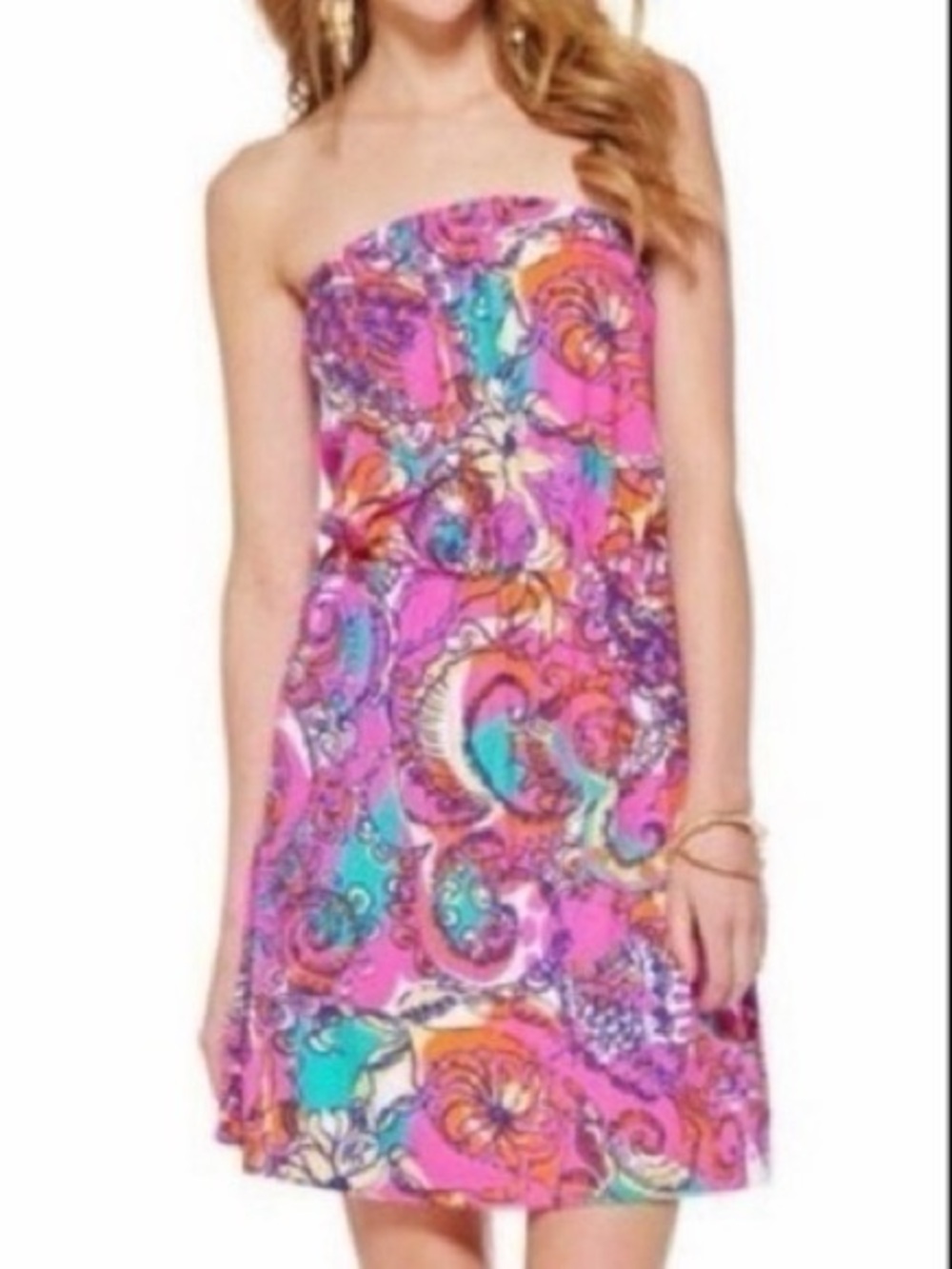 Lilly Pulitzer Strapless Paisley Floral Sundress in Pink, Teal & Orange - Picture 4 of 4